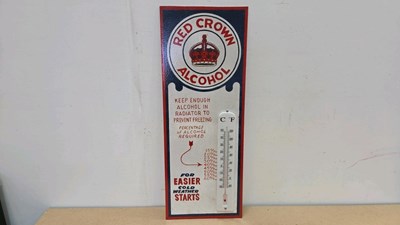 Lot 469 - WOODEN HAND PAINTED RED CROWN THERMOMETER SIGN 31" X 12"