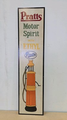 Lot 525 - WOODEN HAND PAINTED PRATTS MOTOR SPIRIT SIGN 48" X 12"