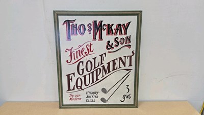 Lot 657 - WOODEN HAND PAINTED FINEST GOLF EQUIPMENT SIGN 28" X 24"