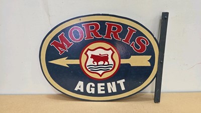 Lot 677 - WOODEN HAND PAINTED MORRIS AGENT , DOUBLE SIDED SIGN 26" X 20"