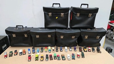 Lot 555 - VINTAGE CYCLE PANNIERS & BOX OF MODEL CARS-ALL PROCEEDS TO CHARITY