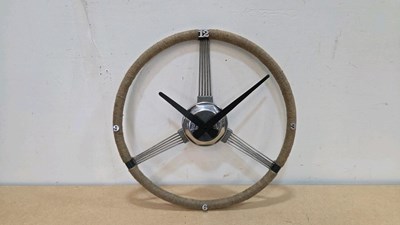 Lot 809 - HANDMADE 1930'S , RACING BENTLEY STYLE STEERING WHEEL CLOCK 18" DIA