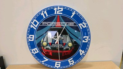 Lot 331 - HANDMADE 32" DIA MARTINI PORSCHE CLOCK- ALL PROCEEDS TO CHARITY