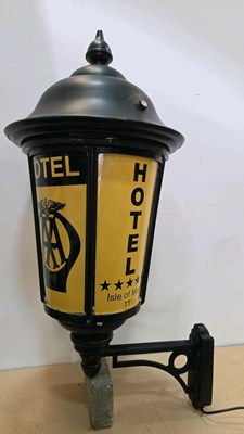 Lot 47 - LARGE AA HOTEL STYLE LAMP , WITH ISLE OF MAN ON IT 39" TALL