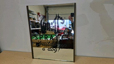 Lot 69 - VINTAGE STYLE SPRATT'S MIRROR WITH ETCHED LETTERING 24" X 20"
