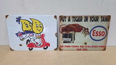 Lot 765 - PUT A TIGER IN YOUR TANK & ESSO MR & MRS DRIP TIN REPRO SIGNS 16" X 12"