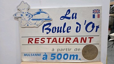 Lot 863 - RESTAURANT SIGN FROM MULSANNE STRAIGHT LE MANS 59" x 39"