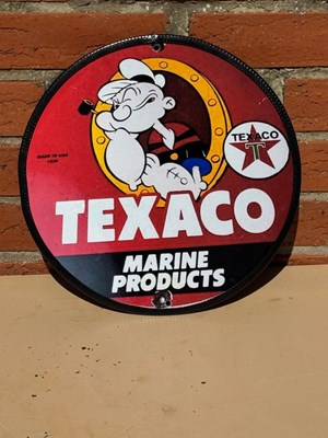 Lot 93 - TEXACO MARINE PRODUCTS REPRO ENAMEL SIGN 12.3/4 "DIA