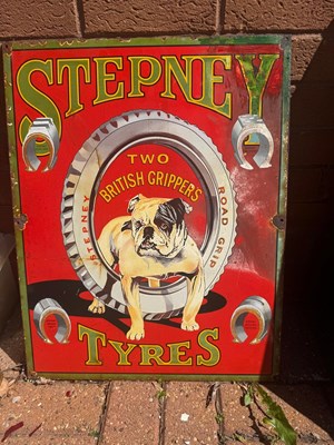 Lot 735 - STEPNEY TYRES ENAMEL SIGN 24" X19"