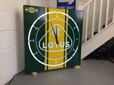 Lot 383 - LARGE LOTUS RACING ILLUMINATED SIGN WITH CLOCK