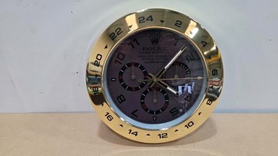 Lot 619 - ROLEX STYLE OYSTER PERPETUAL , GOLD / GREY WALL CLOCK