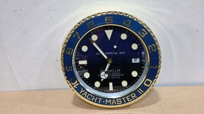 Lot 779 - ROLEX STYLE DEEP SEA , YACHT MASTER , GOLD / BLUE WALL CLOCK