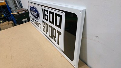 Lot 183 - WOODEN HAND MADE FORD ESCORT 1600 SPORT SIGN 48" X 16"
