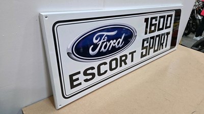Lot 183 - WOODEN HAND MADE FORD ESCORT 1600 SPORT SIGN 48" X 16"