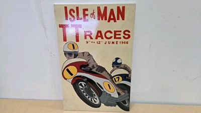 Lot 127 - WOODEN HAND PAINTED, ISLE OF MAN TT RACES SIGN 24" X 16"