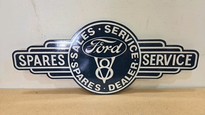 Lot 551 - WOODEN HAND PAINTED FORD V8 SIGN 39" X 16"
