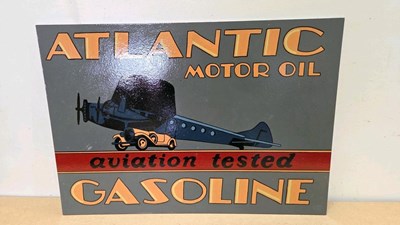 Lot 67 - WOODEN HAND PAINTED ATLANTIC MOTOR OIL SIGN 28" X 20"