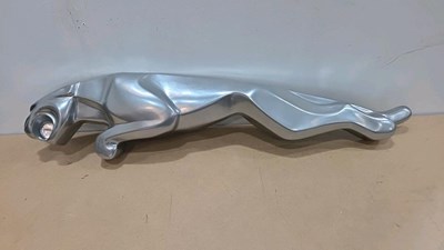 Lot 481 - LEAPING JAGUAR FIBRE GLASS ,CHROME AFFECT PAINT, SHOWROOM STYLE SIGN 42" X 9"