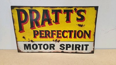 Lot 393 - METAL HAND-PAINTED PRATTS PERFECTION STYLE SIGN 16" X 28" APROX