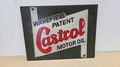 Lot 823 - METAL HAND - PAINTED WAKEFIELD CASTROL MOTOR OIL STYLE SIGN 24" X 19" APPROX
