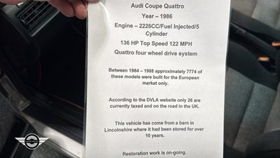 Lot 678 - 1986 AUDI COUPE QUATTRO