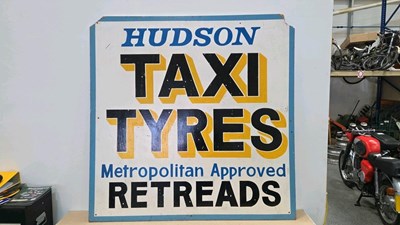 Lot 573 - WOODEN HAND PAINTED TYRES SIGN 48" X 48"