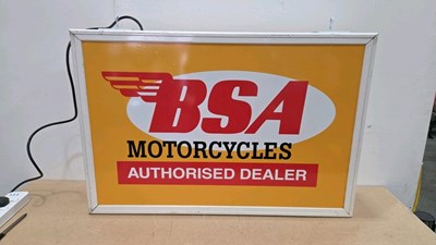 Lot 761 - BSA MOTOR CYCLES , DOUBLE SIDED LIGHT UP SIGN 36" X 24"