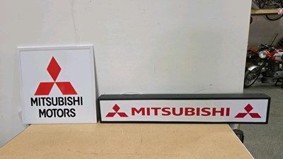 Lot 833 - 2X MITSUBISHI LIGHT UP SIGNS 23.5" X 23.5" & 48" X 8"