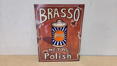 Lot 469 - BRASSO METAL POLISH REPRO TIN SIGN 16" X 10"