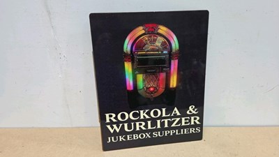 Lot 485 - ROCKOLA & WURLITZER REPRO, DOUBLE SIDED SIGN 20" X 15"