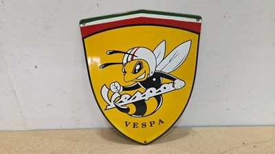 Lot 655 - VESPA REPRO ENAMEL SIGN 12" X 10"