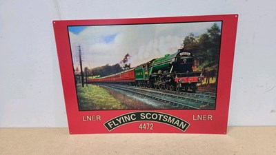 Lot 727 - FLYING SCOTSMAN TIN REPRO SIGN 27" X 19"
