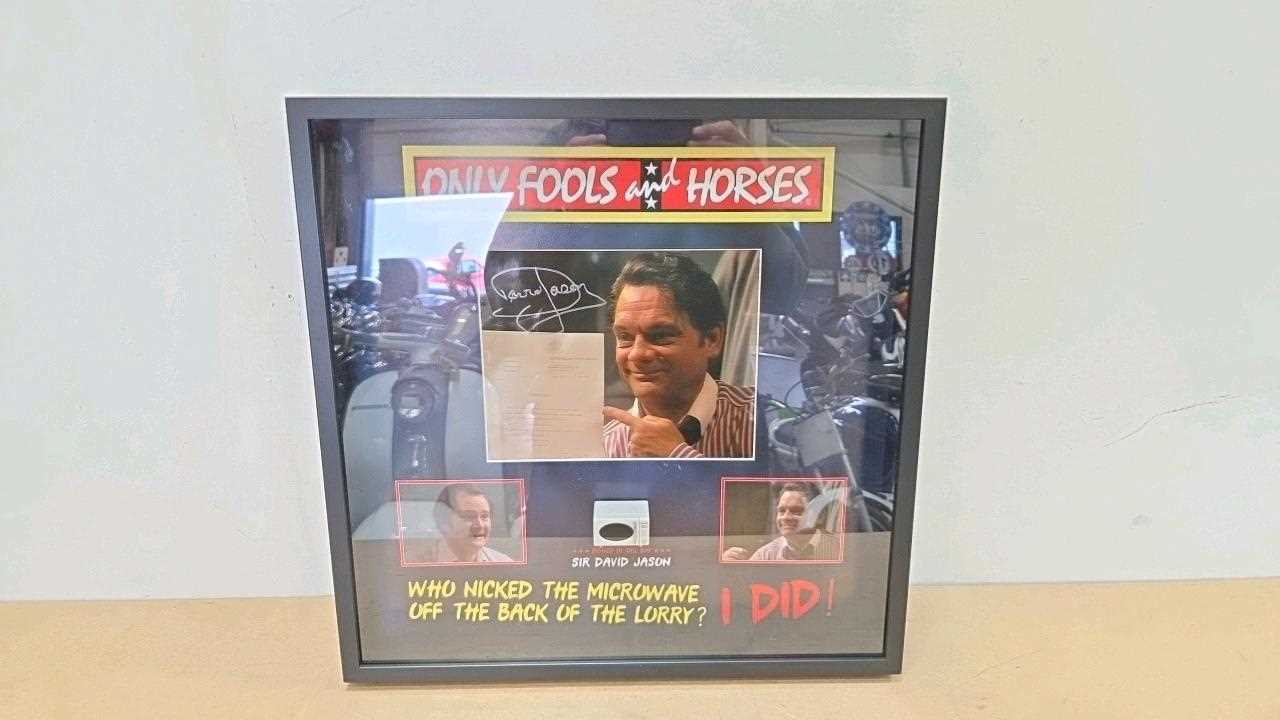 Lot 137 - SIGNED FRAMED DAVID JASON , ONLY FOOLS & HORSES PICTURE 20" X 20"