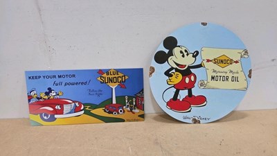 Lot 579 - PAIR OF SUNOCO ALLY COATED , REPRO SIGNS