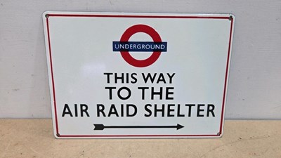 Lot 831 - THIS WAY TO THE AIR RAID SHELTER, REPRO ENAMEL SIGN 14" X 10"