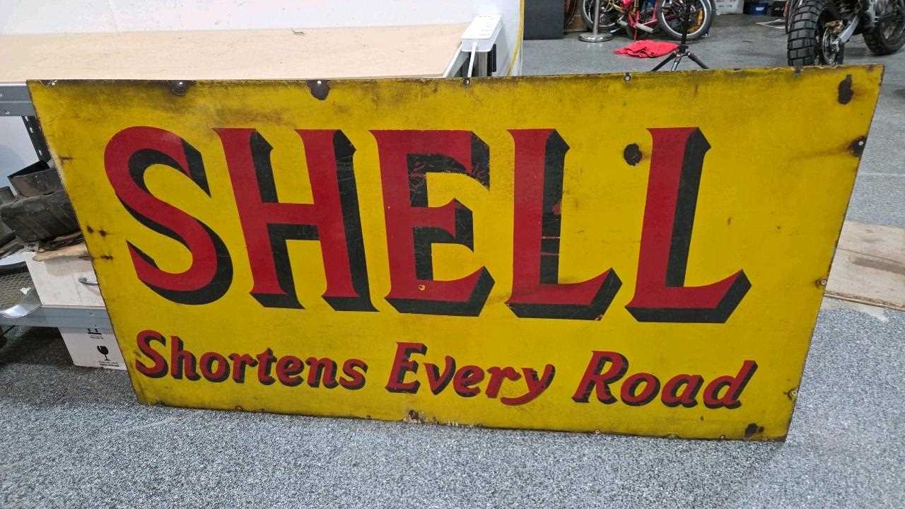 Lot 163 - LARGE SHELL SHORTENS EVERY ROAD ENAMEL SIGN 69" X 36"