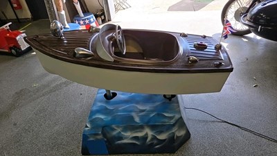Lot 59 - 1960'S CHILD'S RIDE ON BOAT- IN FULL WORKING ORDER 65" LONG