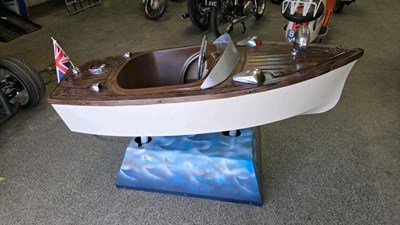 Lot 59 - 1960'S CHILD'S RIDE ON BOAT- IN FULL WORKING ORDER 65" LONG