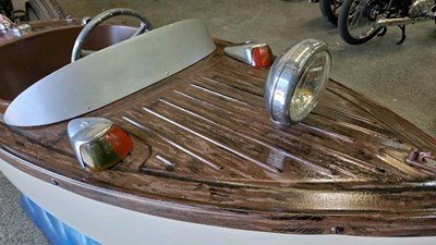 Lot 59 - 1960'S CHILD'S RIDE ON BOAT- IN FULL WORKING ORDER 65" LONG