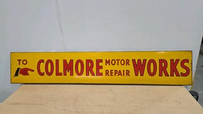 Lot 135 - COLMORE MOTOR REPAIRS WORKS ENAMEL SIGN 66" X 12"