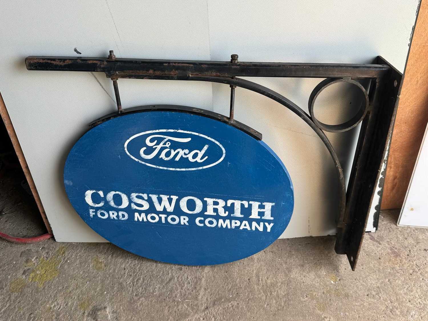 Lot 55 - FORD COSWORTH , DOUBLE SIDED, PAINTED SIGN & WALL BRACKET