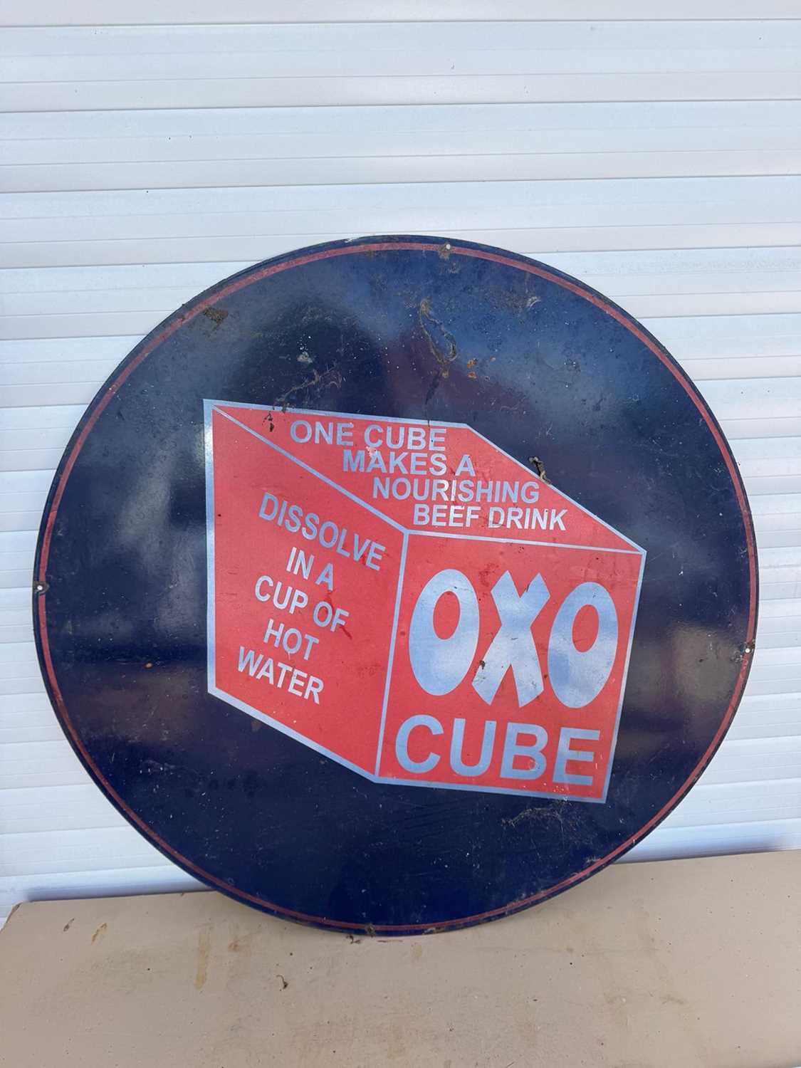 Lot 125 - OXO CUBE REPRO ENAMEL SIGN 36" DIA