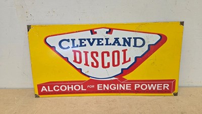 Lot 375 - CLEVELAND DISCOL REPRO ENAMEL SIGN 24" X 12"