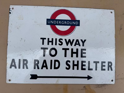 Lot 397 - THIS WAY TO THE AIR RAID SHELTER , REPRO ENAMEL SIGN 14" X 10"