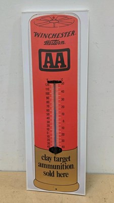 Lot 603 - AA WINCHESTER THERMOMETER 34" X 12"