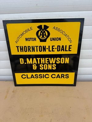 Lot 673 - D. MATHEWSON & SONS, CLASSIC CARS PAINTED, ALLY REPRO SIGN 18" X 18"