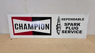 Lot 787 - CHAMPION SPARK PLUG , ALLY PAINTED REPRO SIGN 38" X 12"