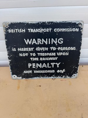 Lot 807 - BRITISH TRANSPORT WARNING , CAST ALUMINIUM SIGN 15" X 12"