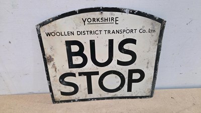 Lot 777 - YORKSHIRE WOOLLEN DISTRICT BUS STOP SIGN , DOUBLE SIDED 10.5" X 12"