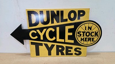 Lot 257 - WOODEN HAND PAINTED, DUNLOP CYCLES TYRES SIGN 30" X 16.5"